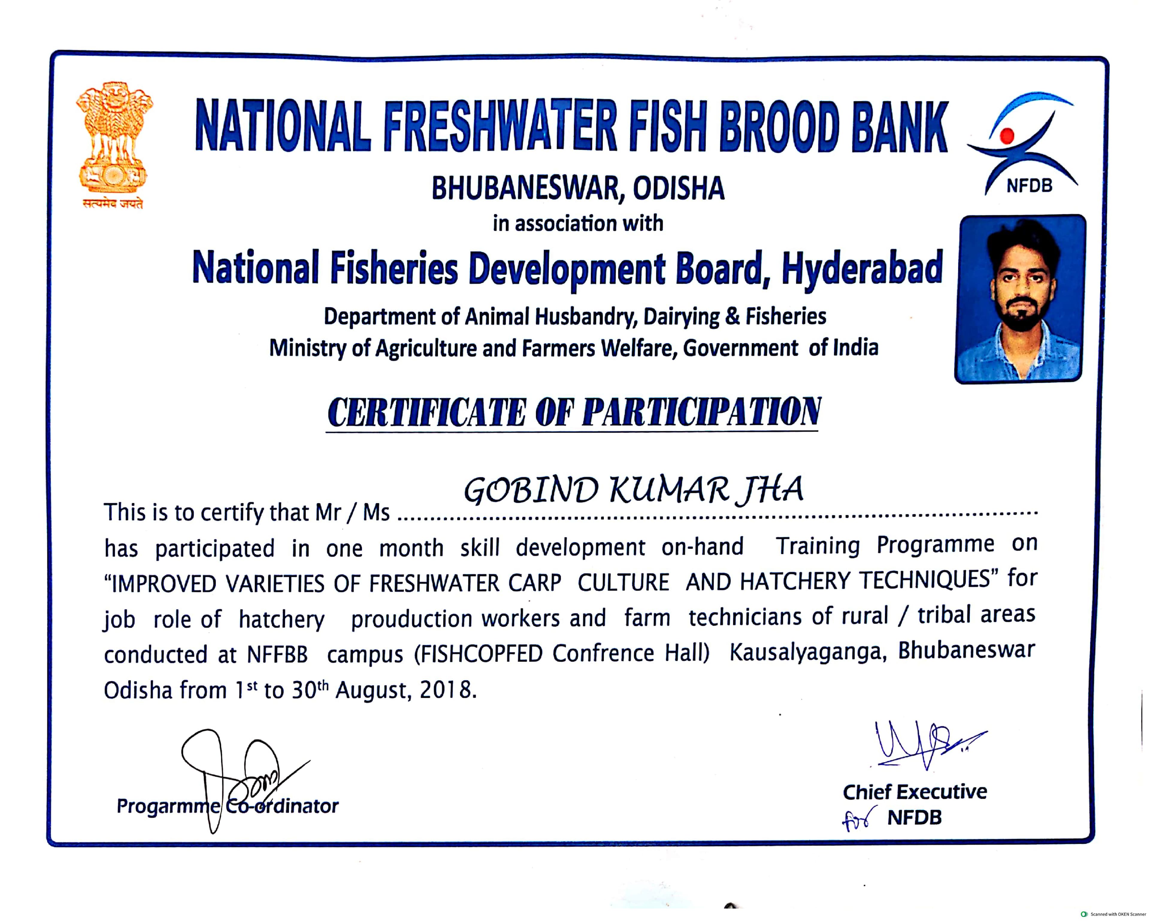 Certification of Participation in Fish Farming 